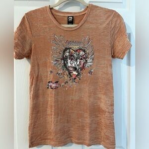 I Love My Life Thankful Vintage Tee Shirt L Burnout Orange Terra Cotta Graphic